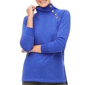 J. Crew Fleece Sweatshirt Size XL Blue Button Mock Neck Pullover Raglan Sleeve